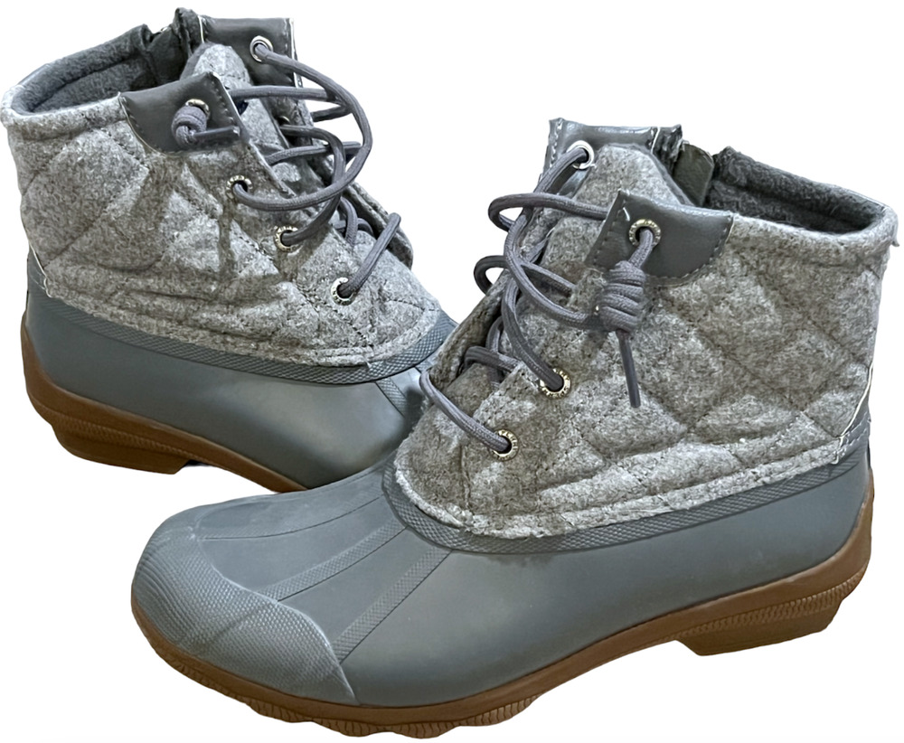 SPERRY GRAY SYREN GULF WOOL QUILT WATERPROOF RAIN DUCK ANKLE BOOTS 5.5 STS81993